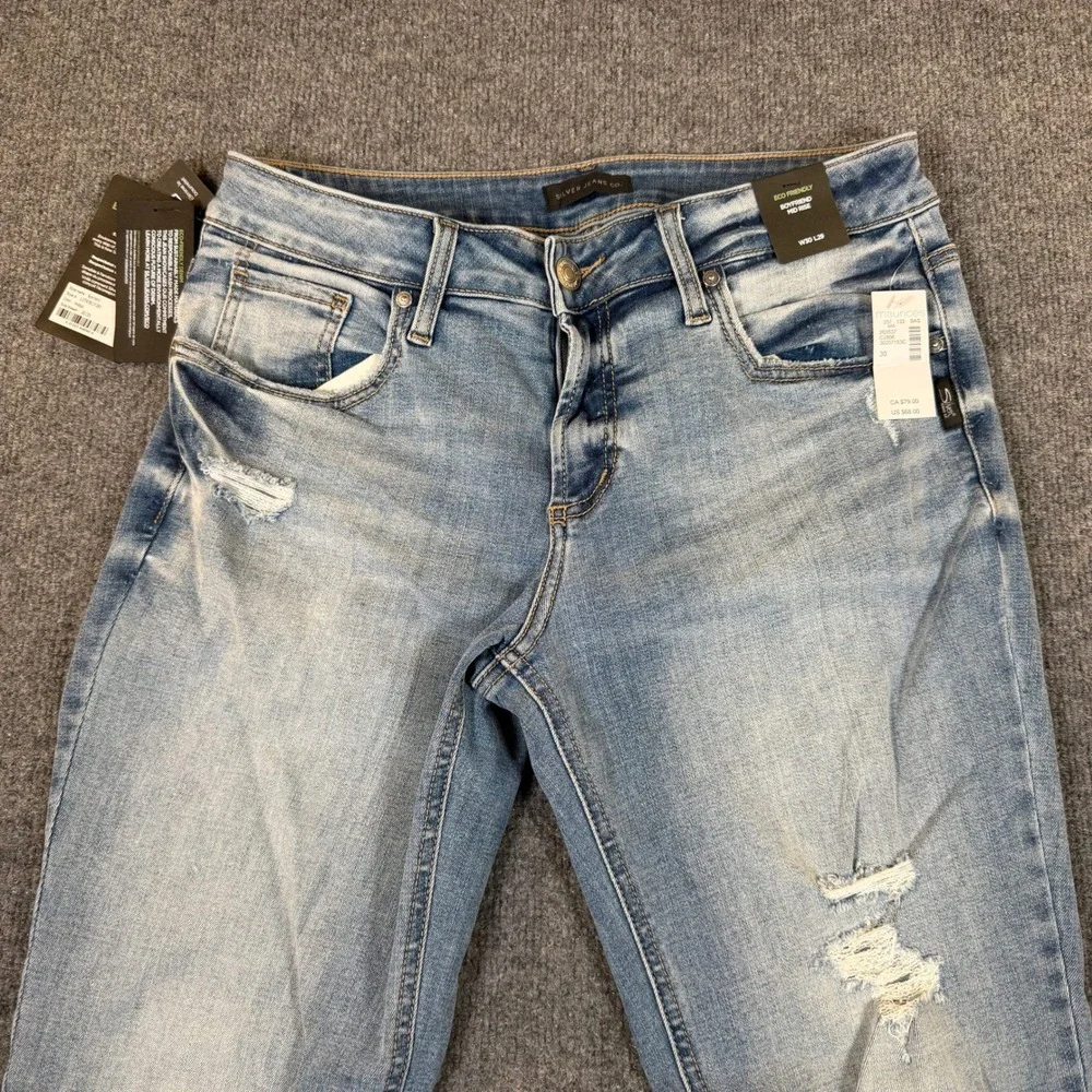 Silver Jeans Co Boyfriend Mid Rise‎ Distressed Jeans Light Wash 30x29 #3142